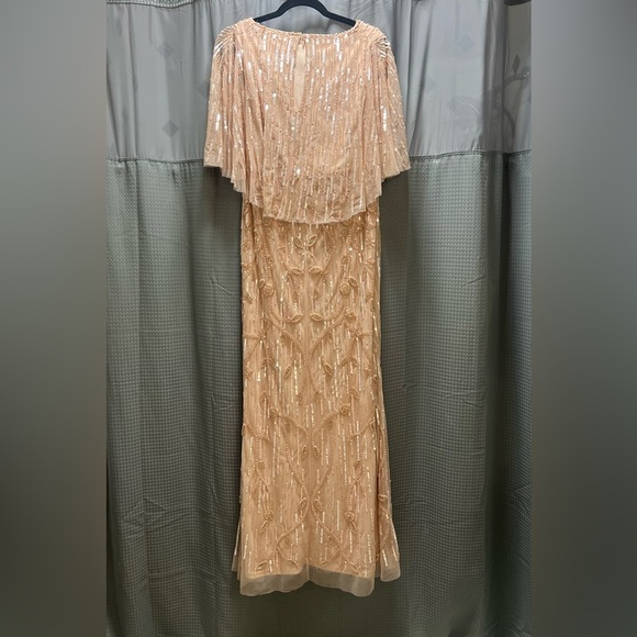 New Mac Duggal 9064 Sequined V Neck Sheath Blush Pink Sleeved Maxi Formal dress - Picture 14 of 17